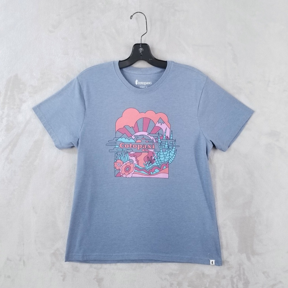 Cotopaxi Graphic T-Shirt Womens M Blue Organic Cotton Blend‎ Short Sleeve Tee